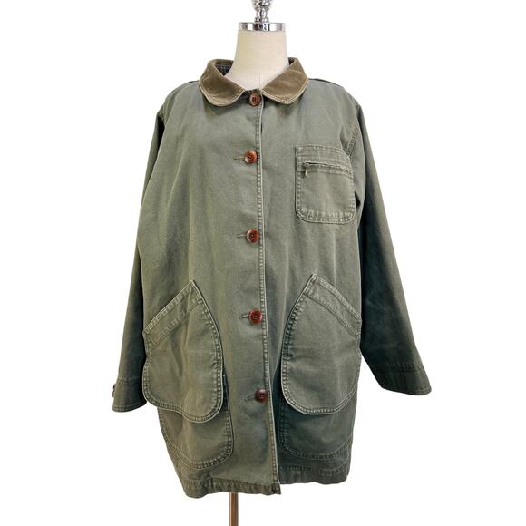 L.L.Bean Chore Coat with Removable Plaid Lining Vintage Green Barn Jacket - Picture 1 of 13